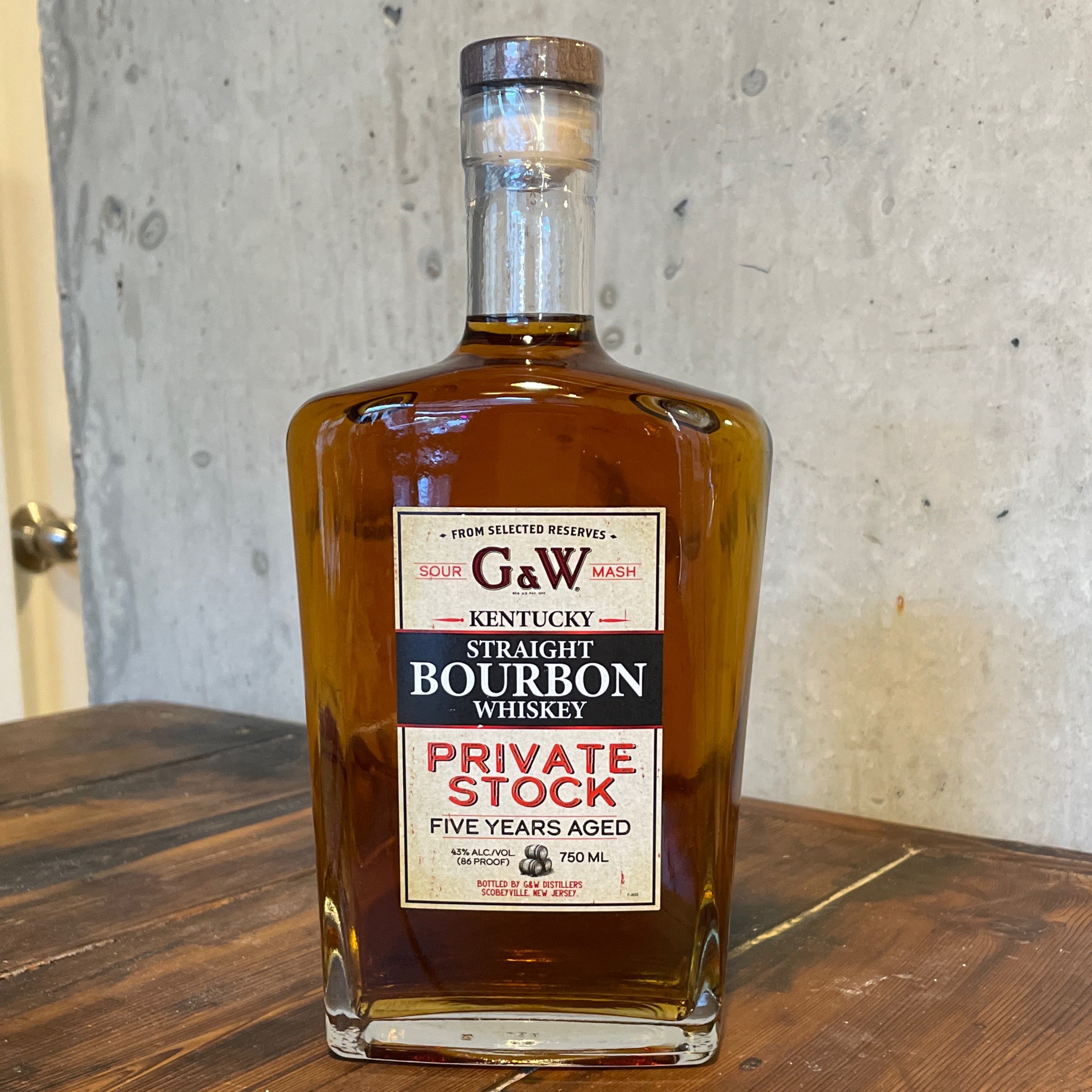 G & W Whiskey, 5 Year Old Private Stock Kentucky Straight Bourbon Whiskey